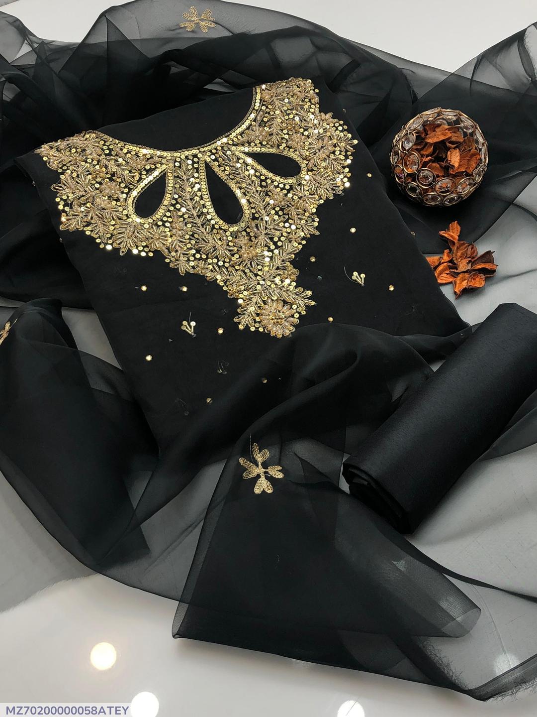 3 Pcs Women unstitched Embroidered suit.