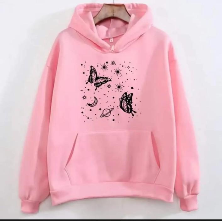 1 Pc Women's Stitched Fleece Printed Pullover Hoodie