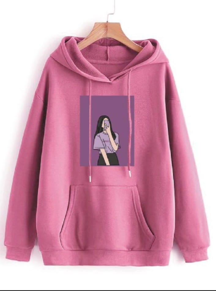 1 Pc Women's Stitched Fleece Printed Pullover Hoodie