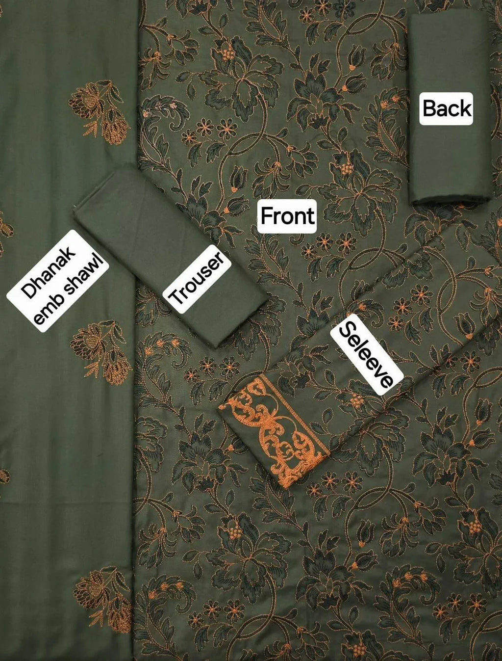 3 Pcs Women unstitched Embroidered suit