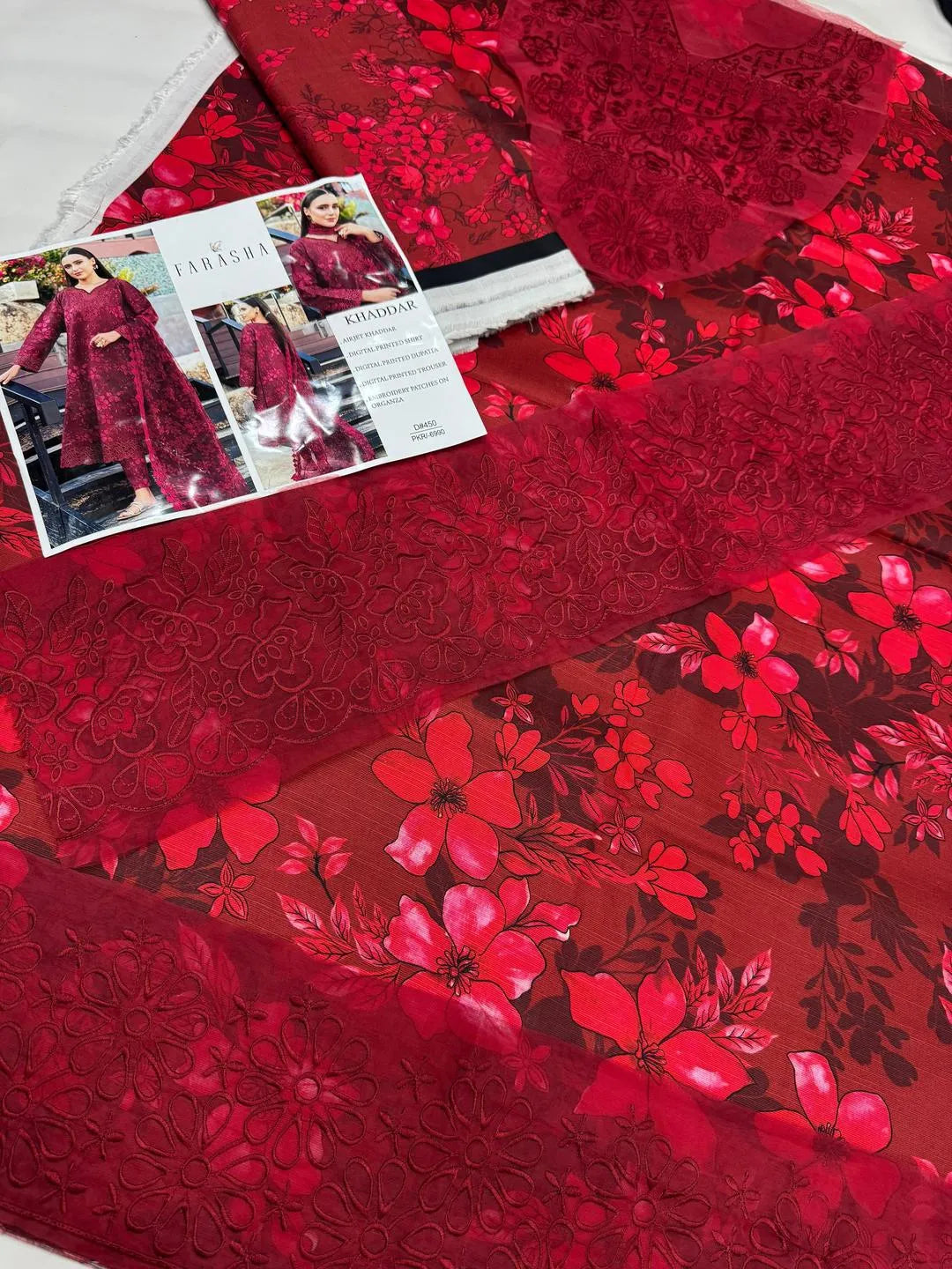 3 Pcs Women unstitched Embroidered suit.