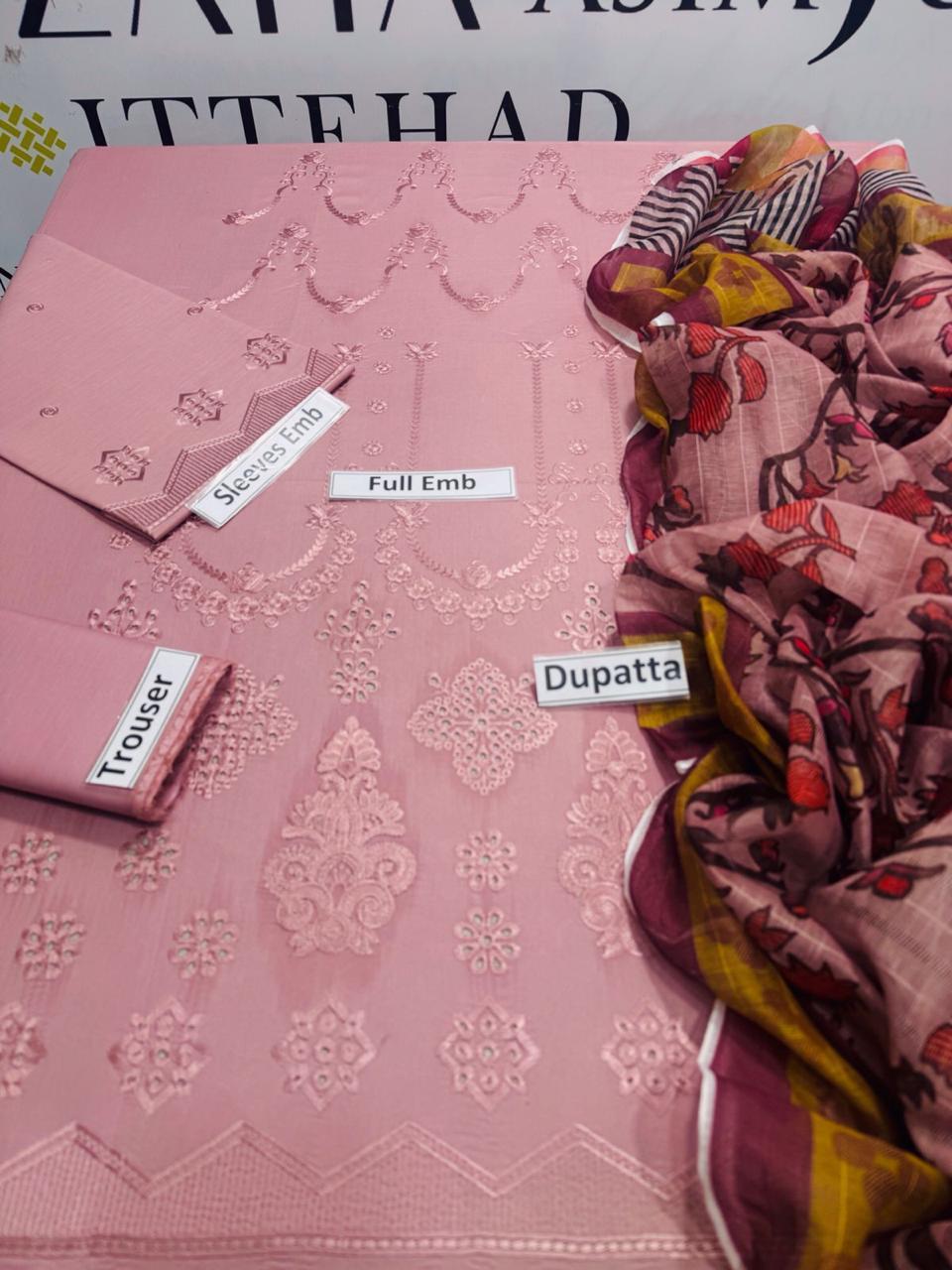 3 Pcs women  unstitched Embroidered suit