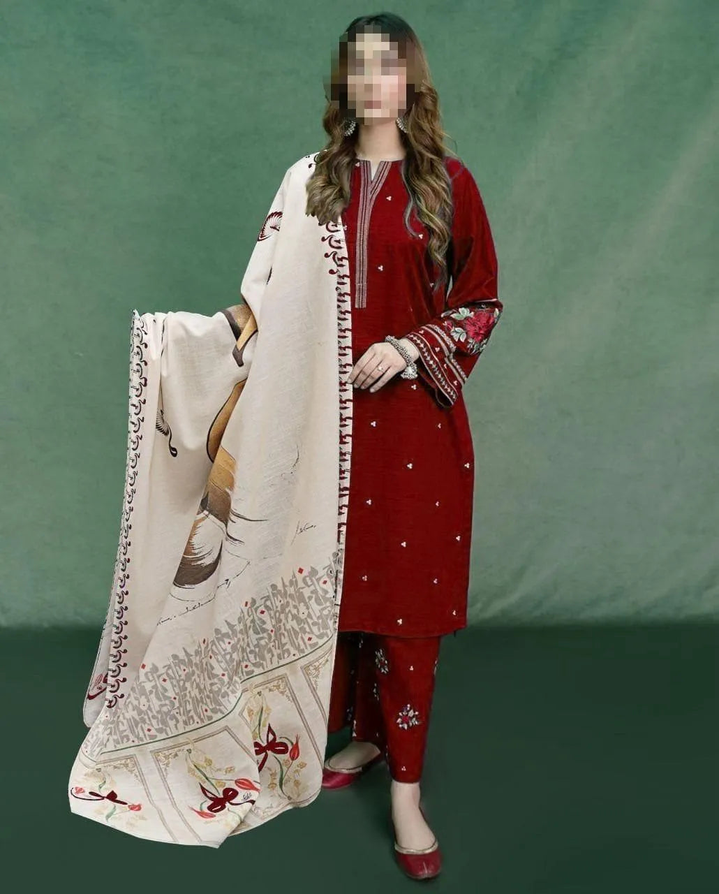 3 Pcs women  unstitched Embroidered suit