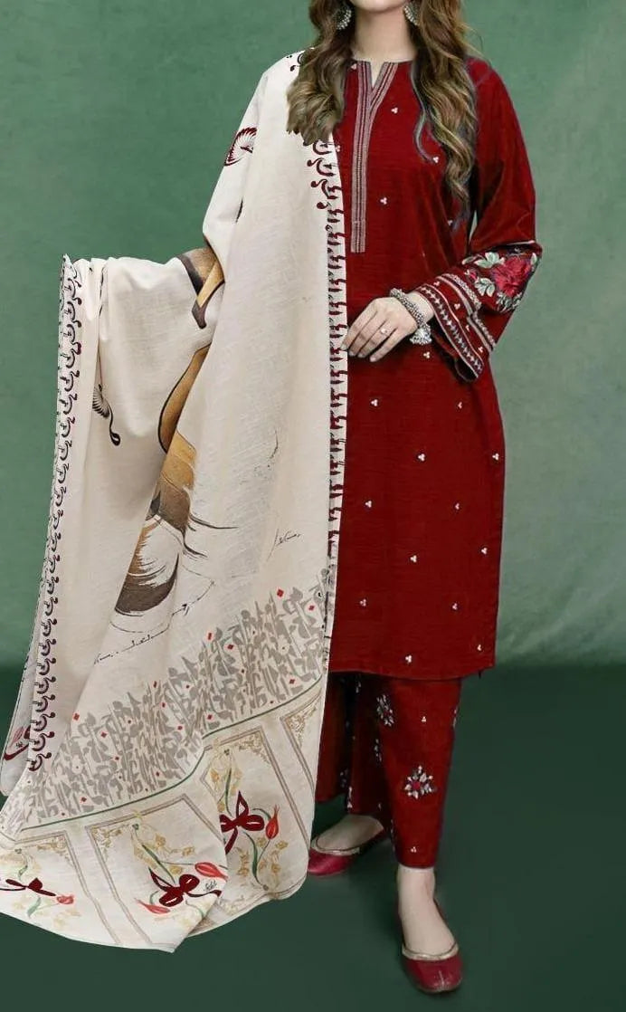 3 Pcs women  unstitched Embroidered suit