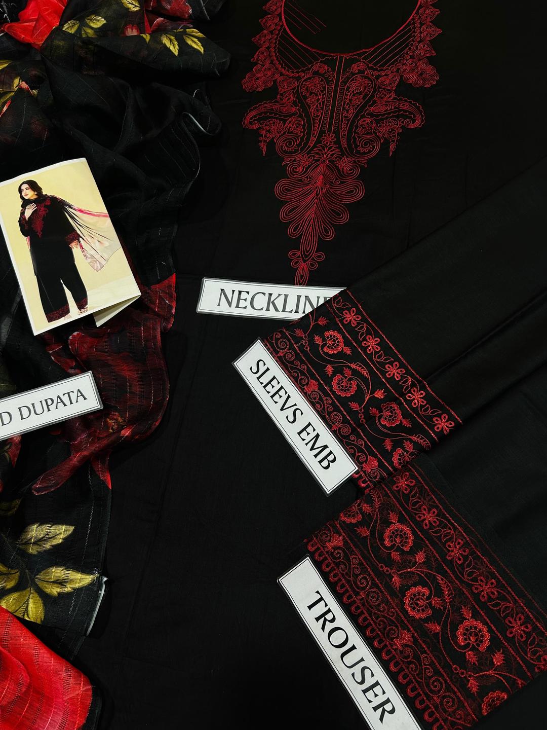 3 Pcs women  unstitched Embroidered suit