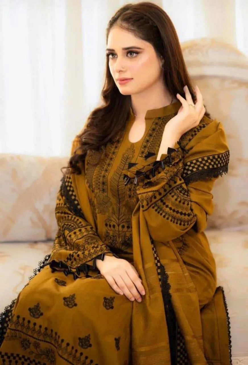 3 Pcs Women unstitched Embroidered suit