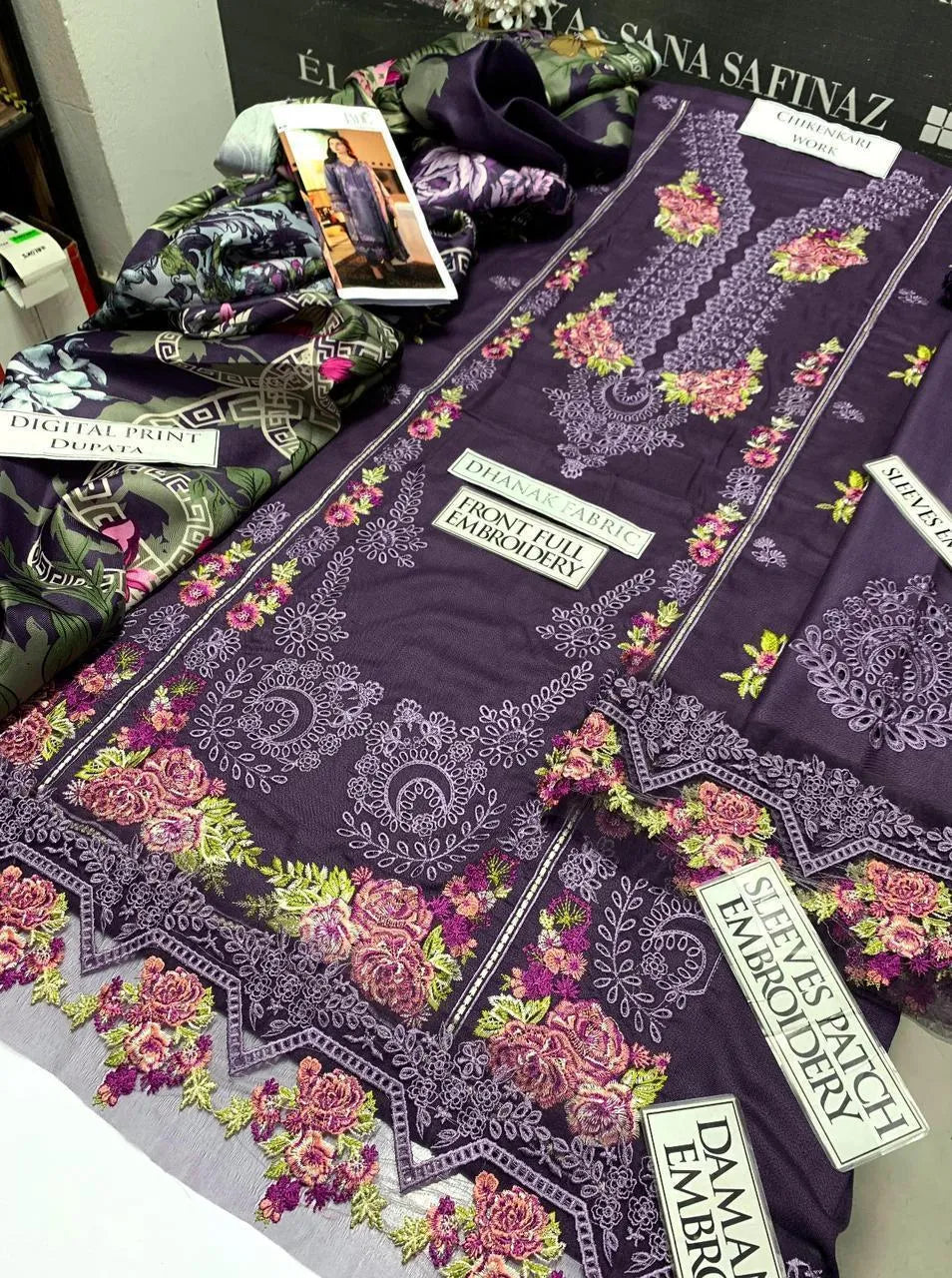 3 Pcs Women unstitched  Chikankari suit