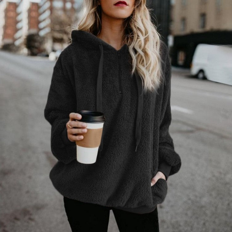 Long Sleeve Hooded solid color Women's Sweater Jacket