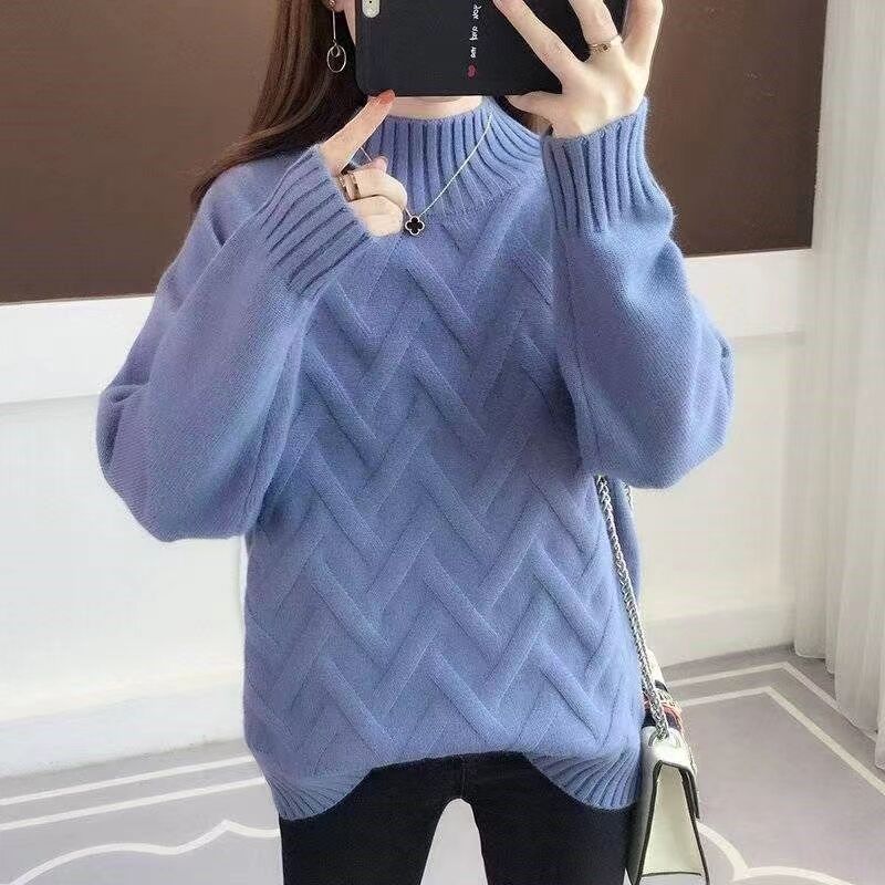 Women's Sweater Sloid Color Semi-high collar pull over fashion Autumn and Winter warm Sweater