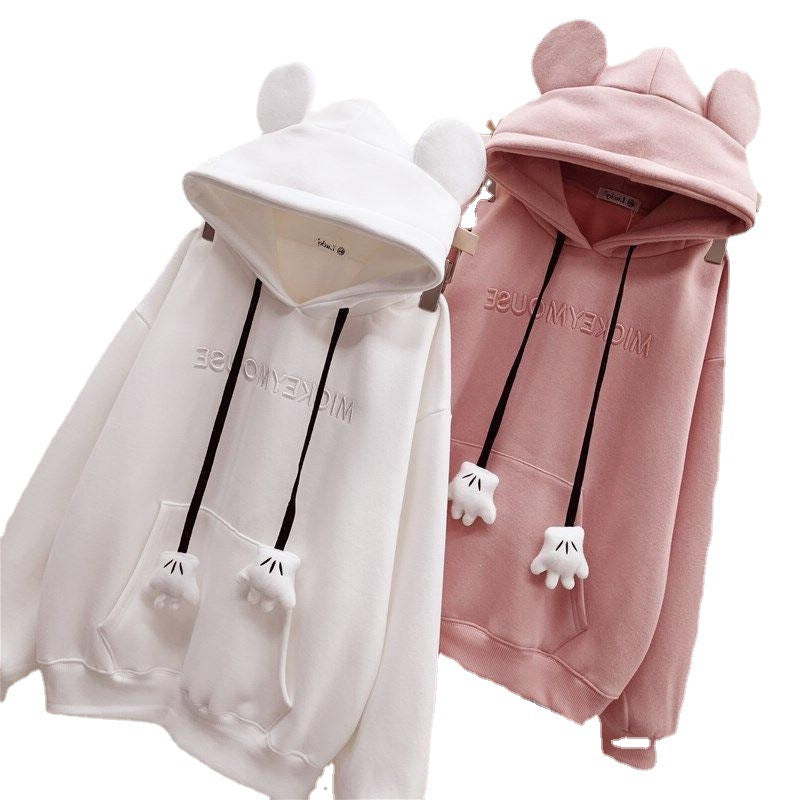 Women's Sweater fleece -lined Thickened Embriodered Sweater  Coat Loose Fashion