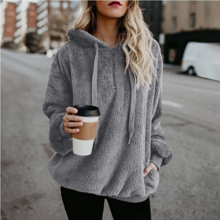 Long Sleeve Hooded solid color Women's Sweater Jacket