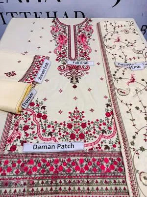 3 Pcs Women's Unstitched Embroidered Suit