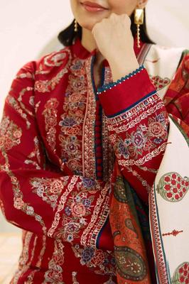 3 Pcs Women's Unstitched Embroidered Suit
