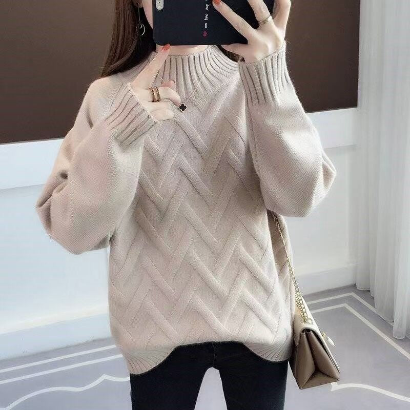 Women's Sweater Sloid Color Semi-high collar pull over fashion Autumn and Winter warm Sweater