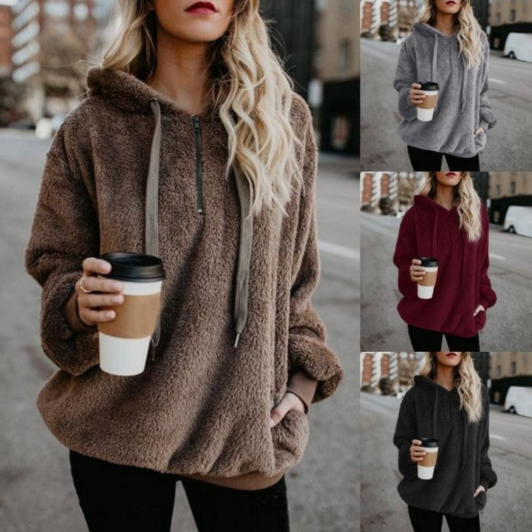 Long Sleeve Hooded solid color Women's Sweater Jacket