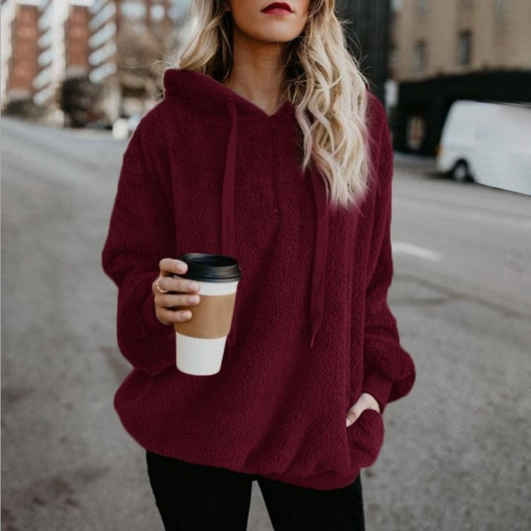 Long Sleeve Hooded solid color Women's Sweater Jacket