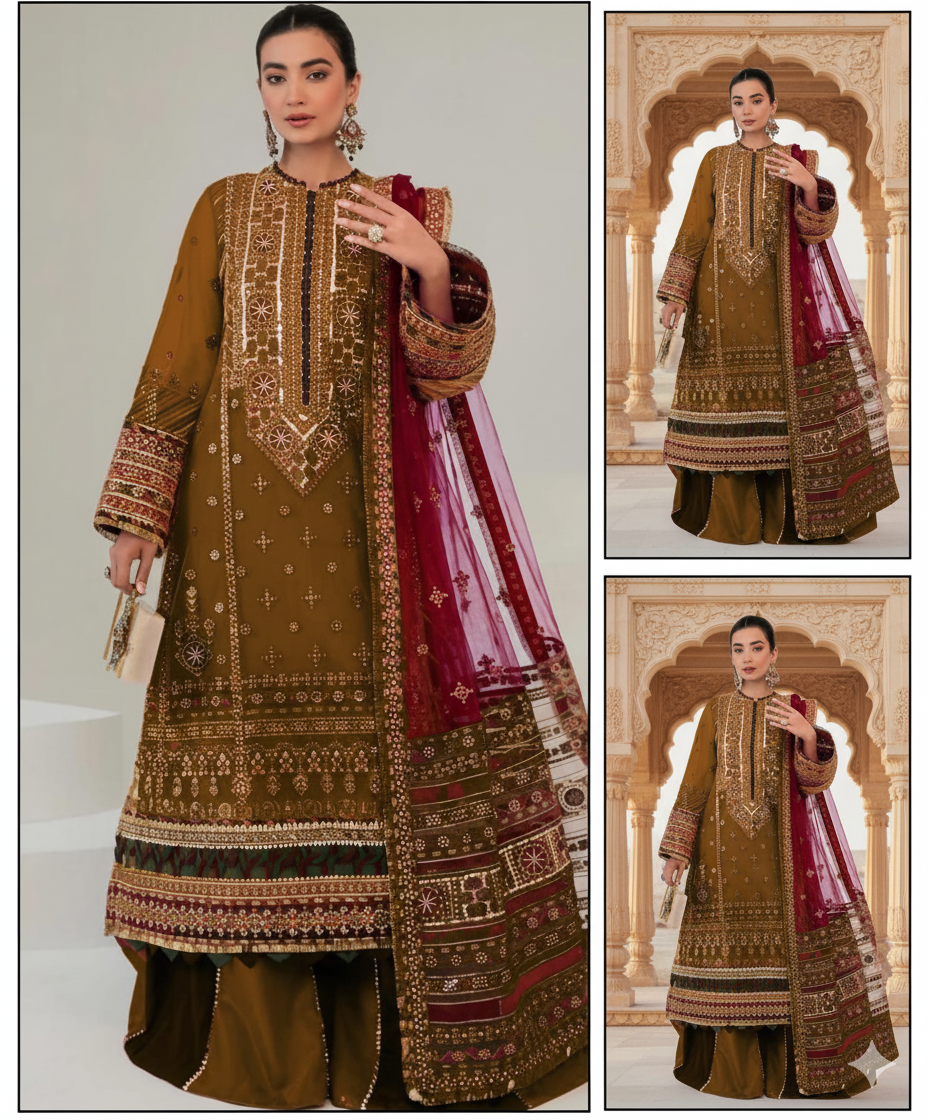 3 Pcs women  unstitched Embroidered suit