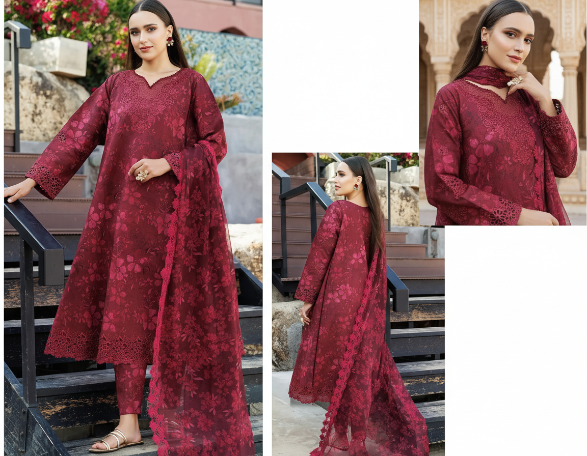 3 Pcs Women unstitched Embroidered suit.