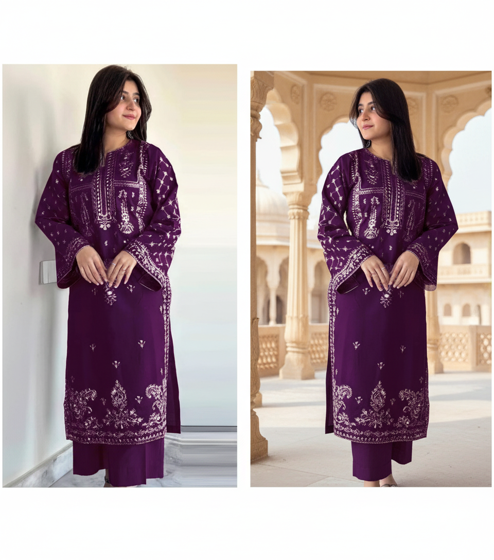 2 Pcs Women unstitched Embroidered suit