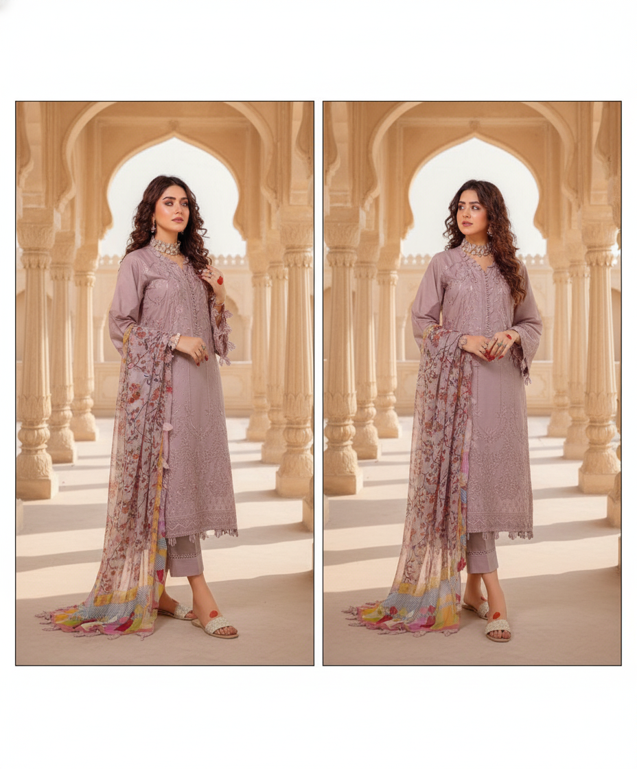 3 Pcs women  unstitched Embroidered suit
