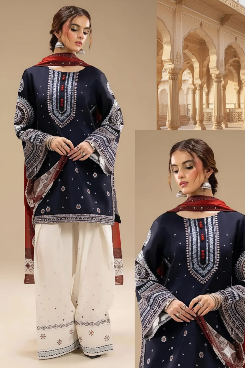 3 Pcs Women unstitched Embroidered suit