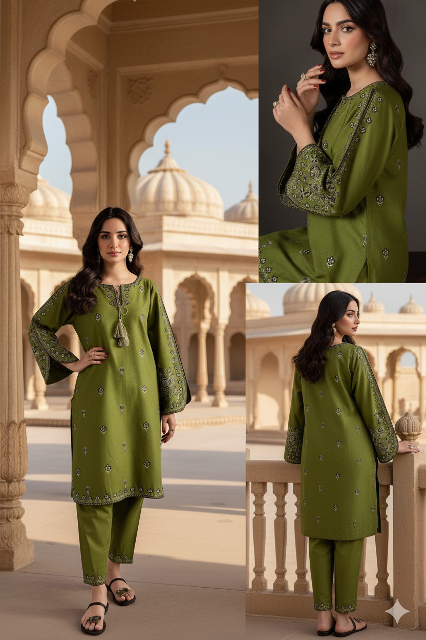 2 Pcs Women unstitched Embroidered suit