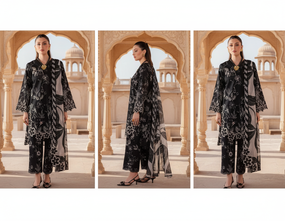 3 Pcs Women unstitched Embroidered suit.