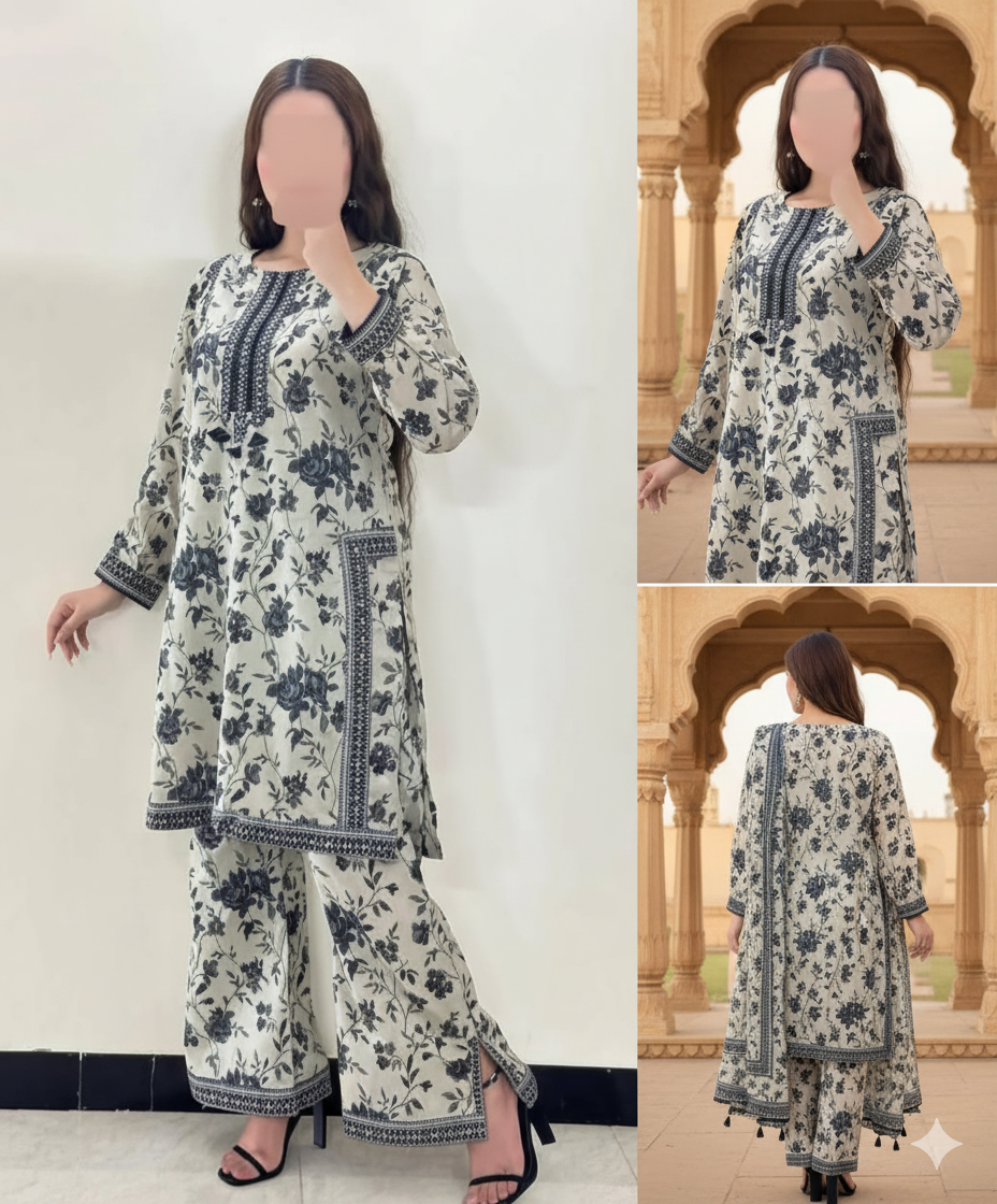 3 Pcs Women unstitched Embroidered suit