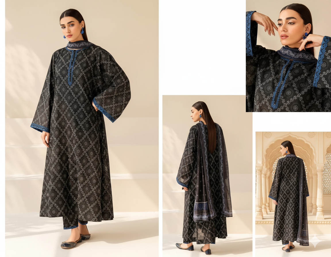 3 Pcs Women unstitched Embroidered suit.