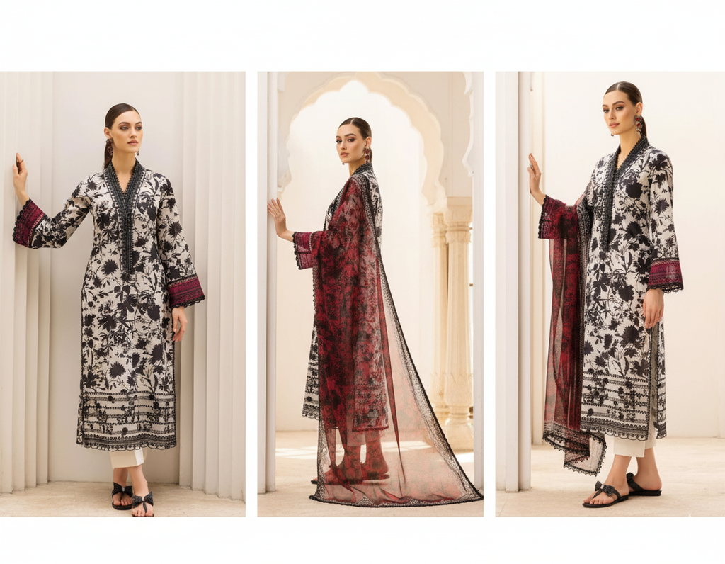 3 Pcs Women unstitched Embroidered suit.