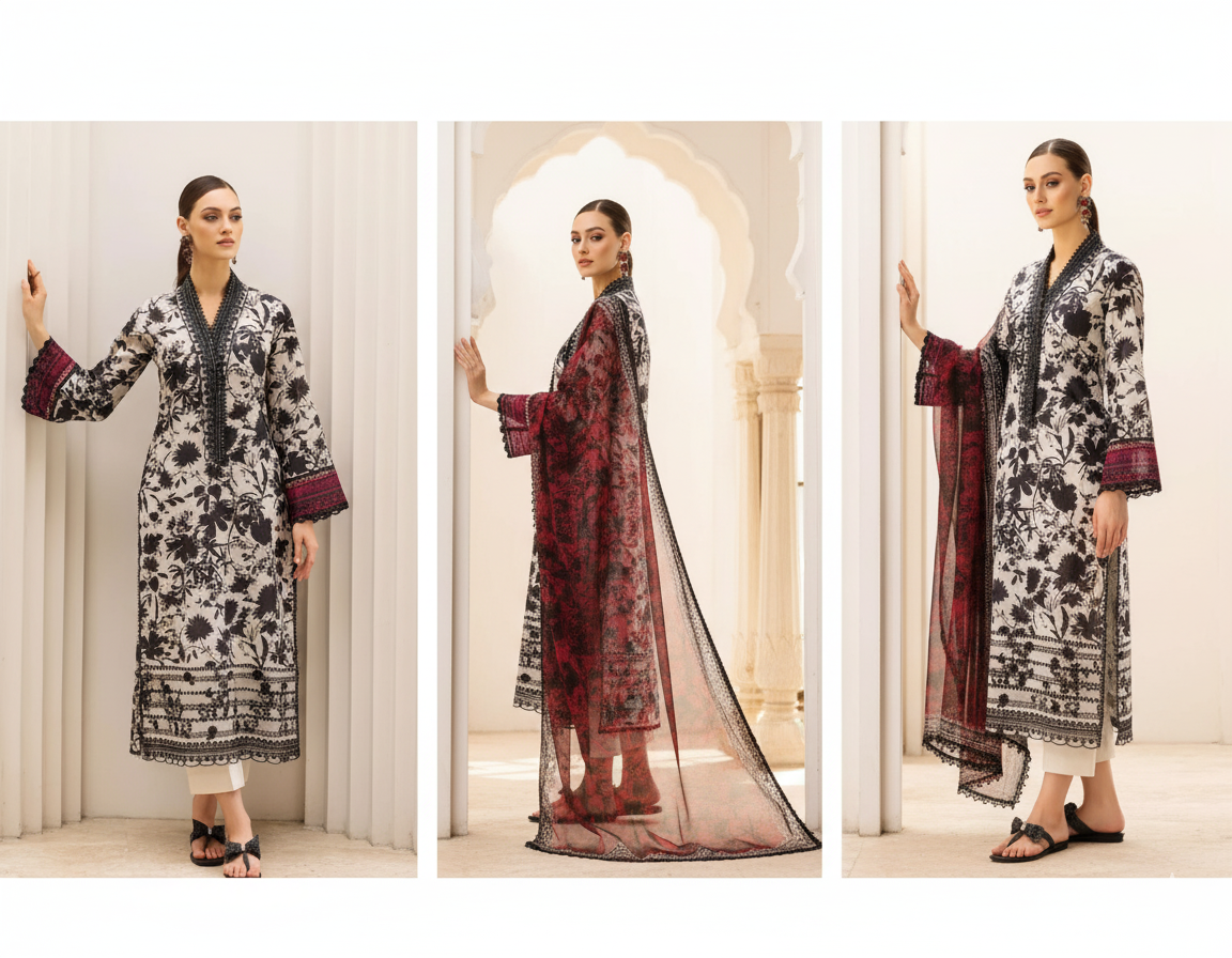 3 Pcs Women unstitched Embroidered suit.