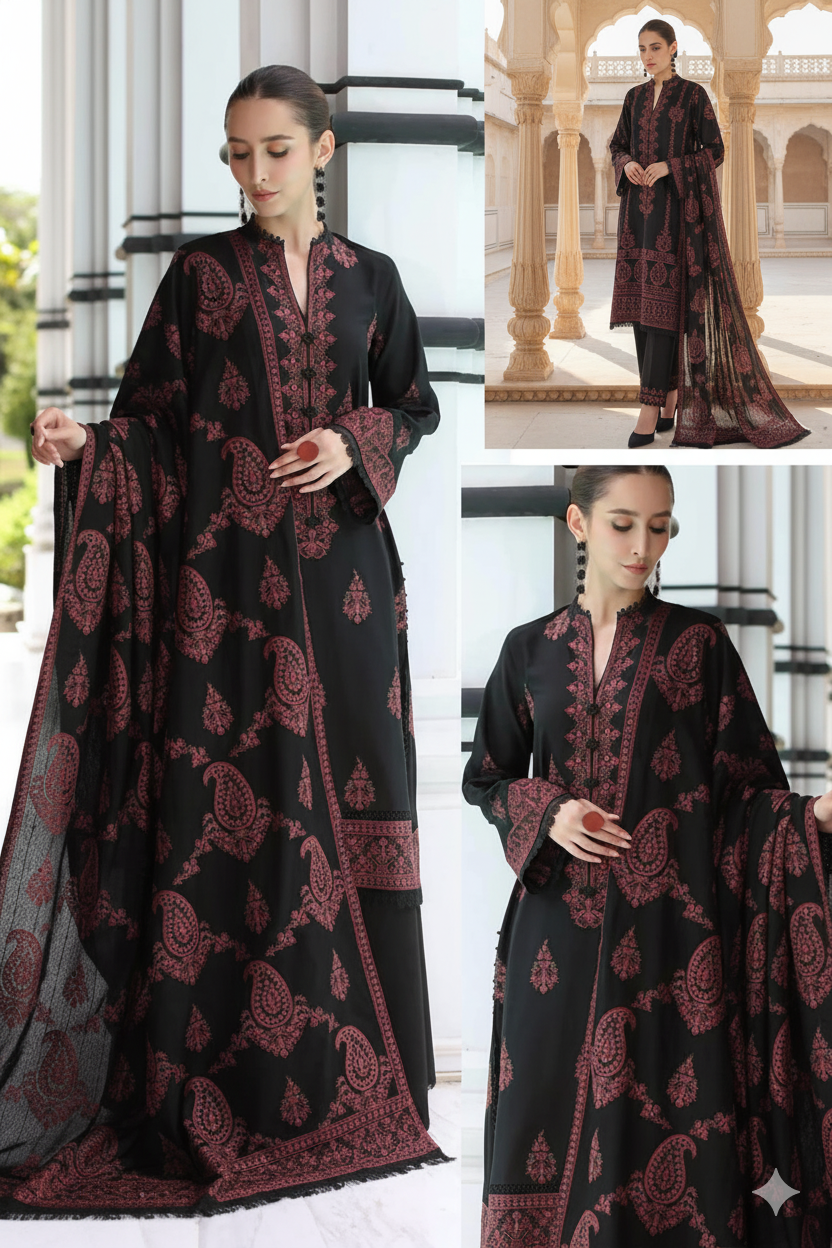 3 Pcs Women unstitched Embroidered suit
