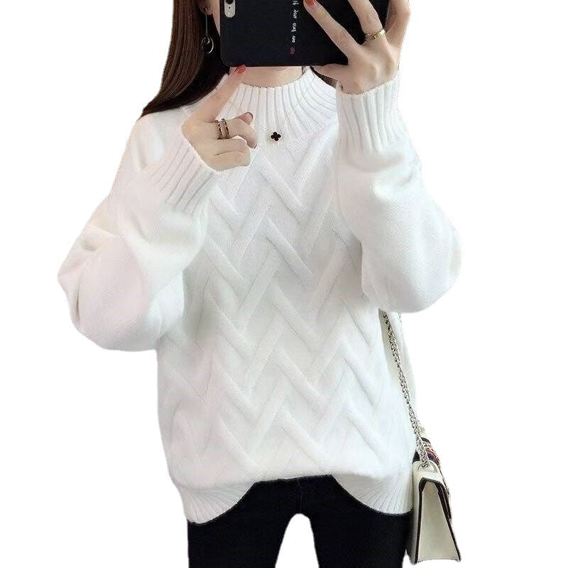 Women's Sweater Sloid Color Semi-high collar pull over fashion Autumn and Winter warm Sweater