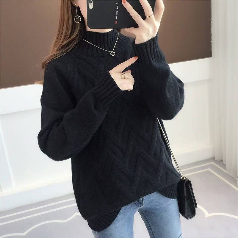 Women's Sweater Sloid Color Semi-high collar pull over fashion Autumn and Winter warm Sweater