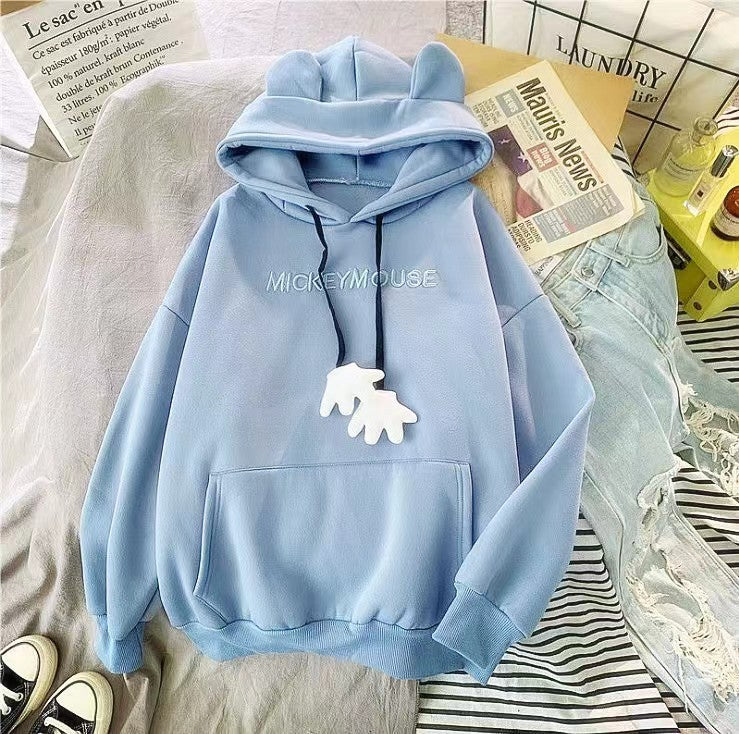 Women's Sweater fleece -lined Thickened Embriodered Sweater  Coat Loose Fashion