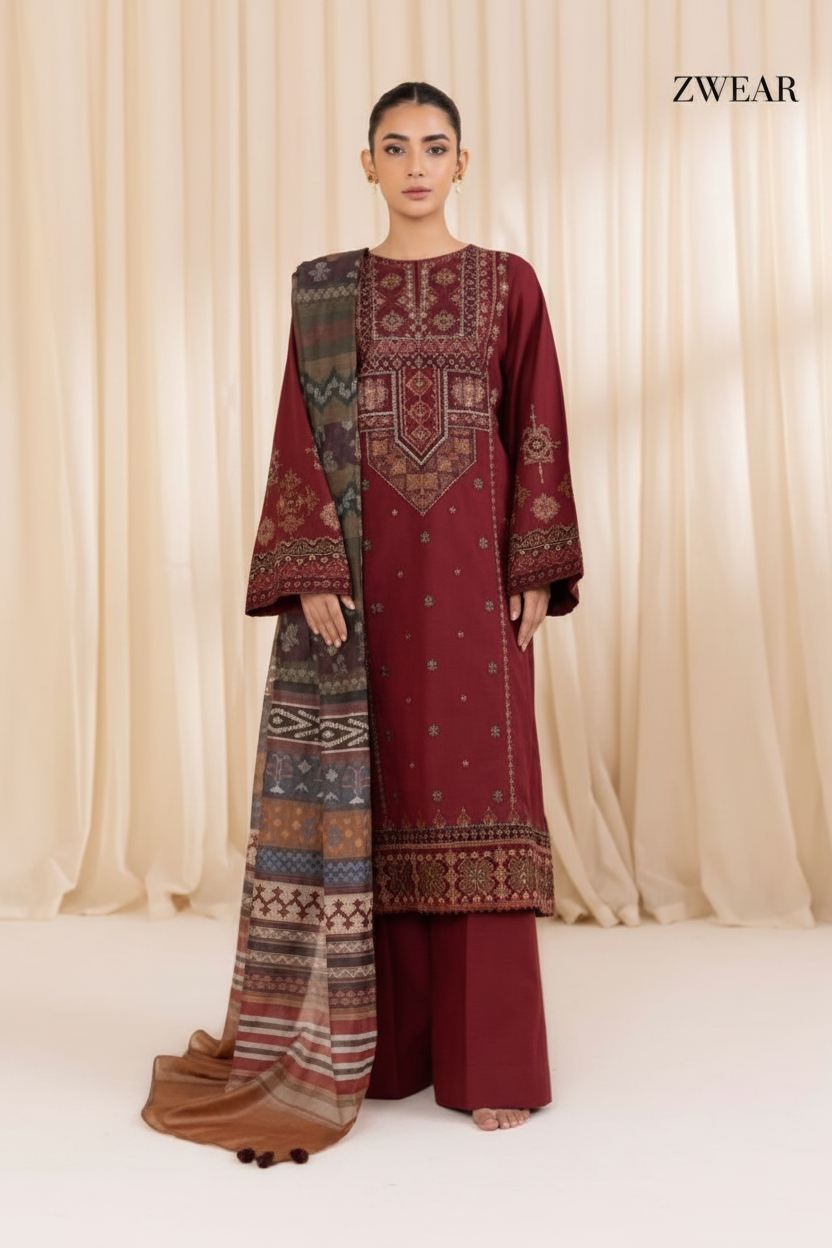 Enhanced 2K Maroon Embroidered Outfit with ZWEAR Branding - 266x400