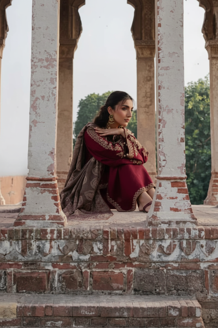 Enhanced 2K Maroon Outfit Seated Heritage Pose - 266x400