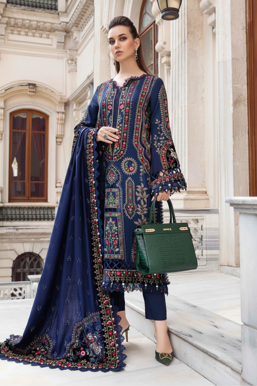 3 Pcs Unstitched Embroidered Suit