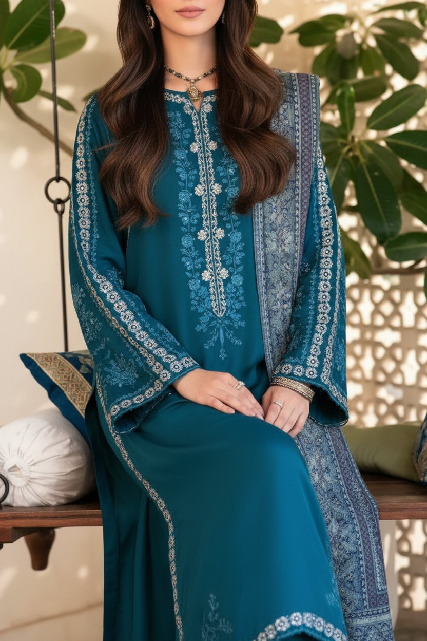 Enhanced 2K Teal Blue Embroidered Outfit Zoomed Swing Pose - 266x400