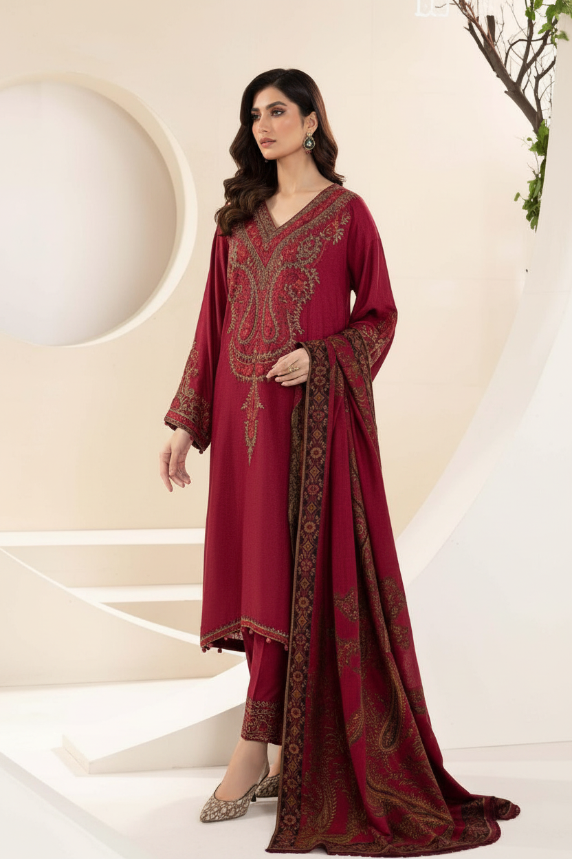 Enhanced HD Maroon Embroidered Outfit - Front View - 266x400