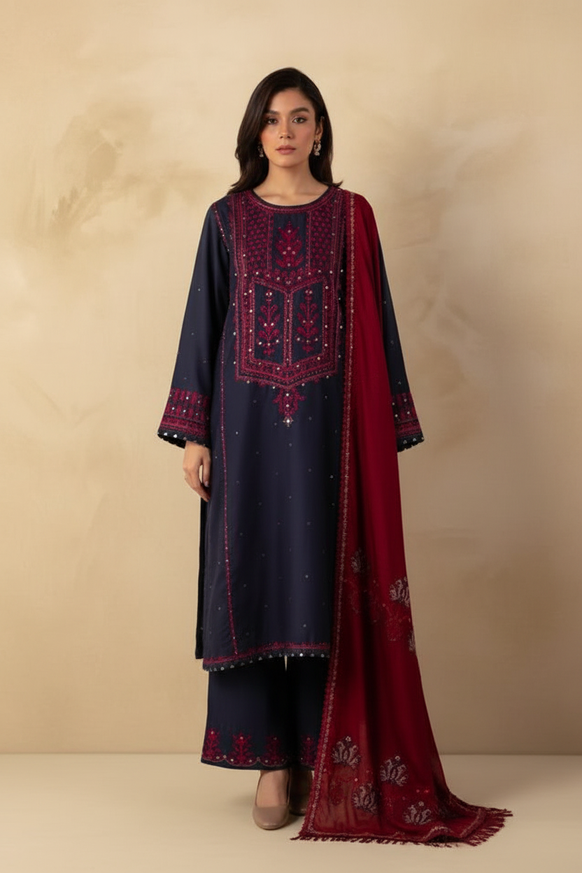 Full Length Navy Maroon Suit - 266x400