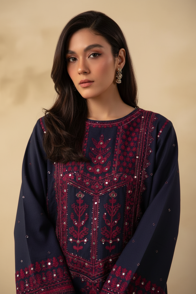 Zoomed Close-up Navy Maroon Outfit - 266x400